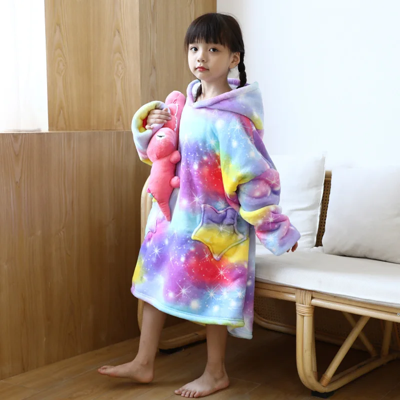 Children Printing Hooded Unicorn Blanket Kids Hooded Blanket