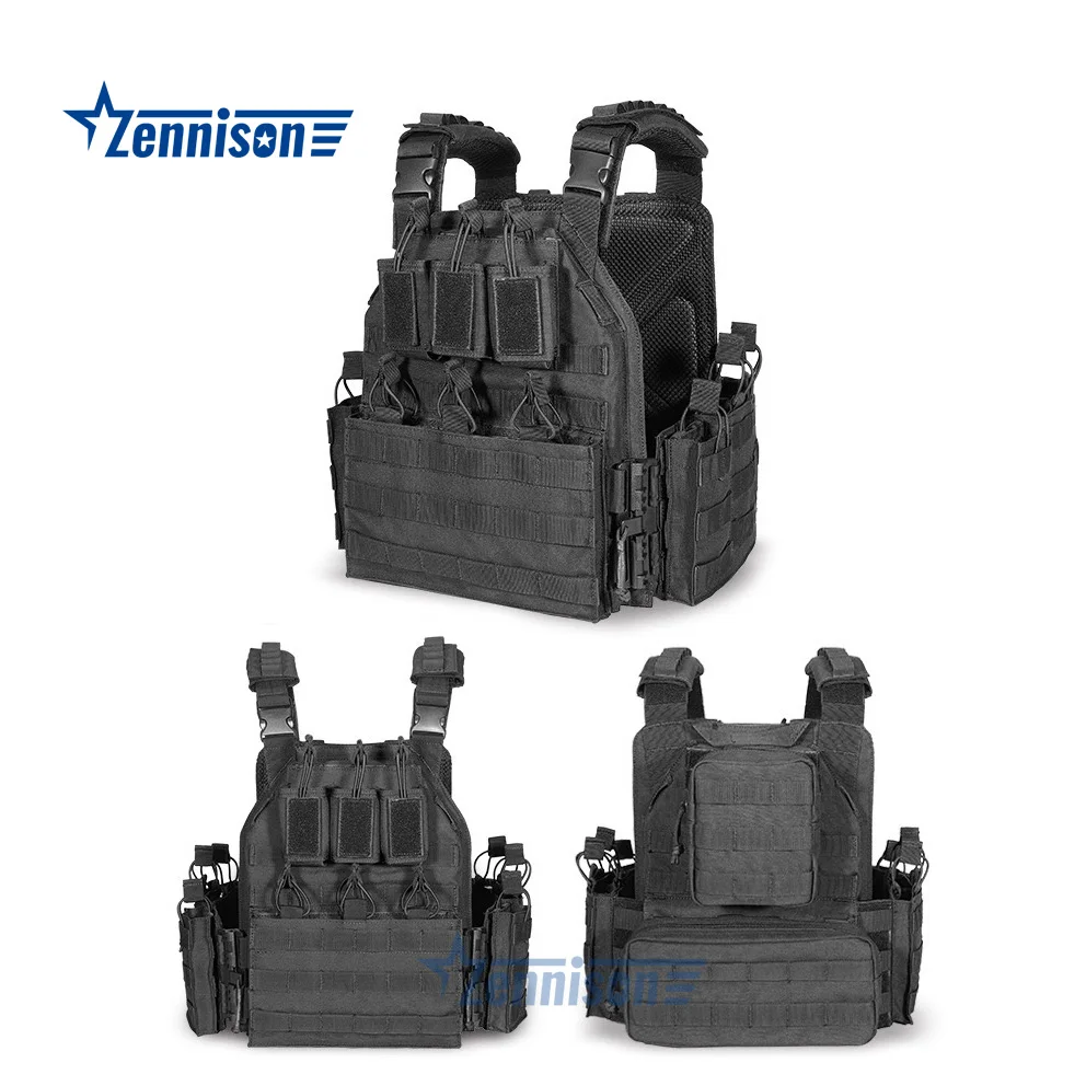 Outdoor Woodland Black Tactical Vest Quick Release Combat Plate Carrier Vest