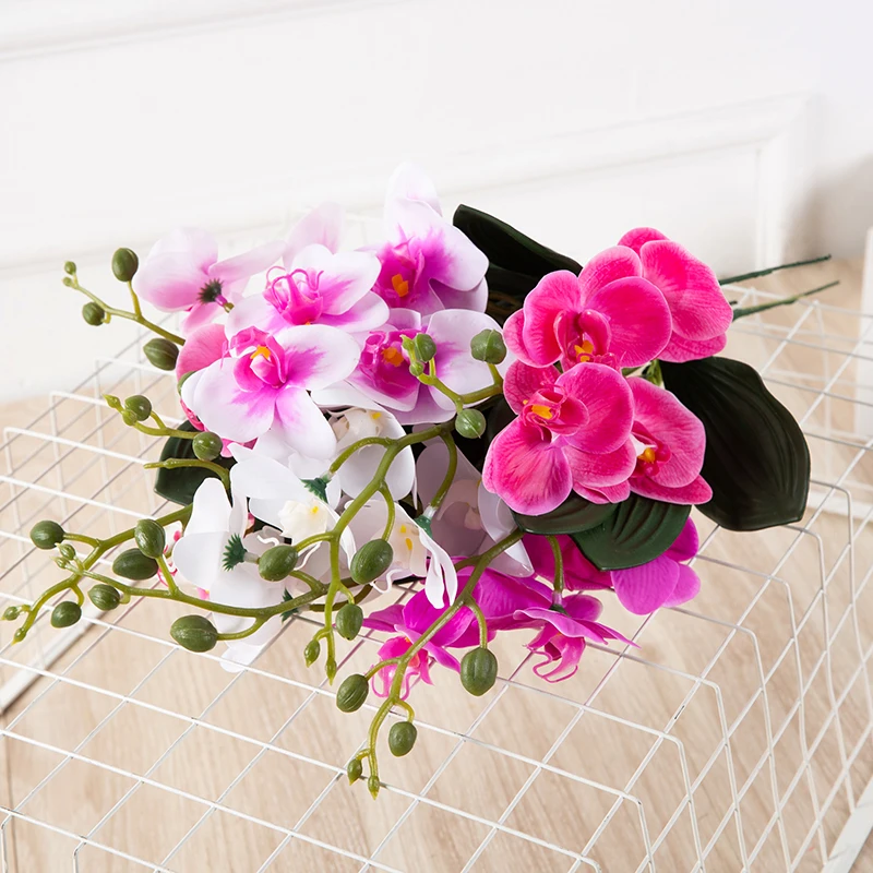 Quality Artificial Flowers Soft Glue Feel 4-head Phalaenopsis Wedding Home Decoration Flowers  Butterfly Orchid