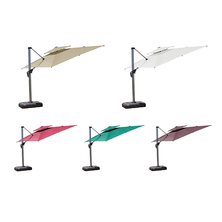 Outdoor  LED Patio Cantilever Umbrella Garden Restaurant Sun Solar Parasol With Lights
