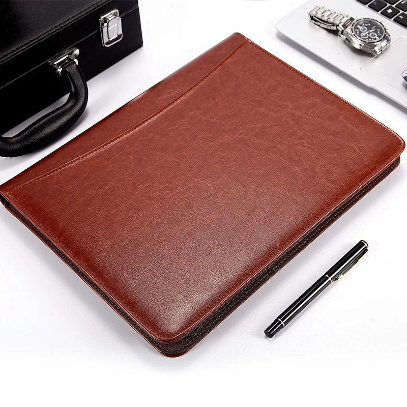 a4 size file folder bag with zipper with logo a4 leather portfolio file folder with tablet and calculator