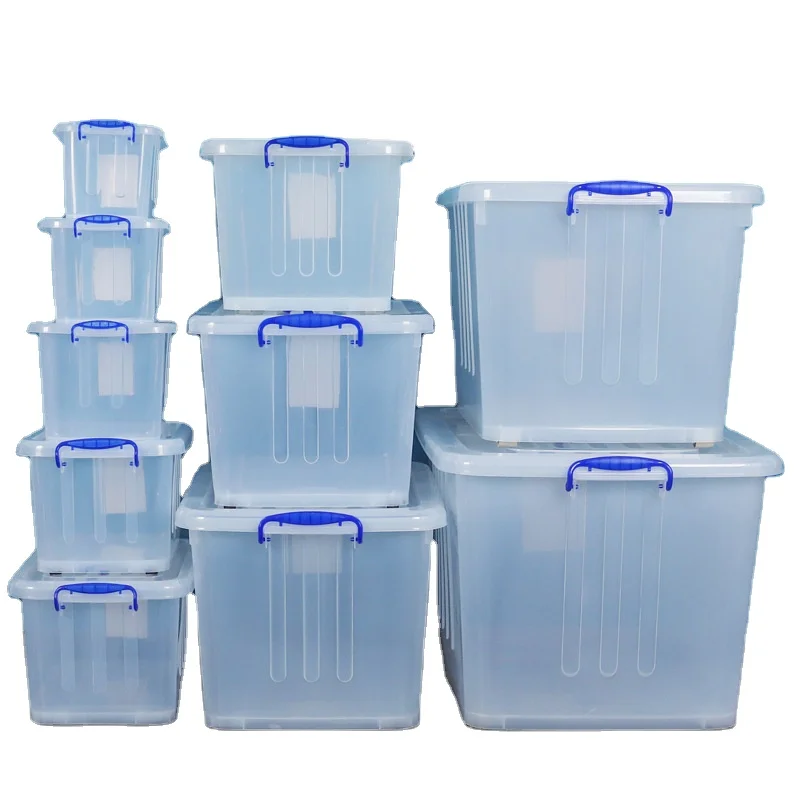 10L-250L Hard clear plastic storage containers with lid clear storage banker boxes with lids 49 litre