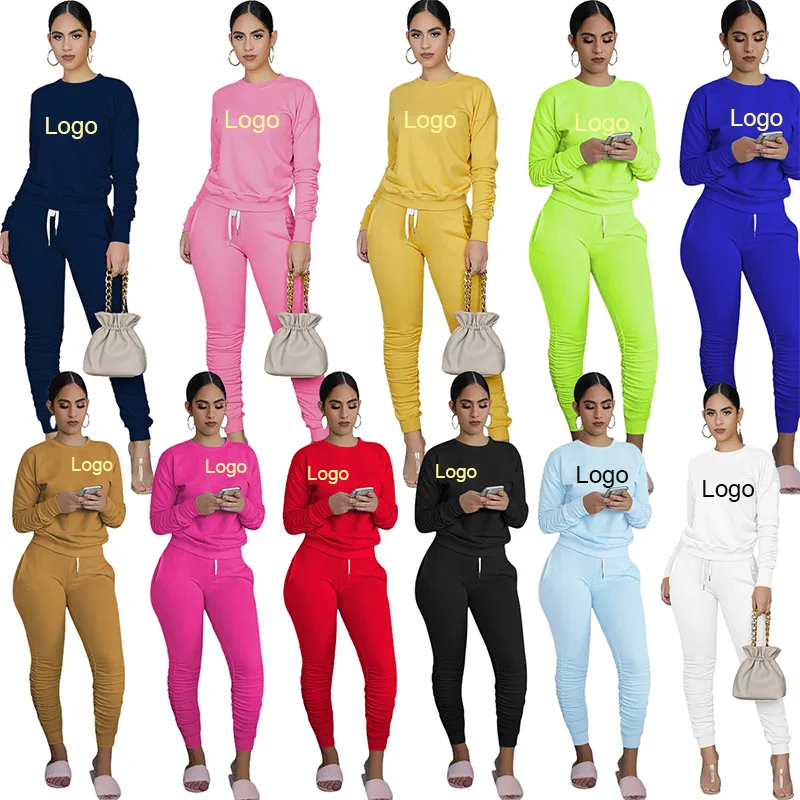 
Custom Logo Whloesale Solid Color Cotton Plain Sweat Suit Set Tracksuit Women Sweatsuits 