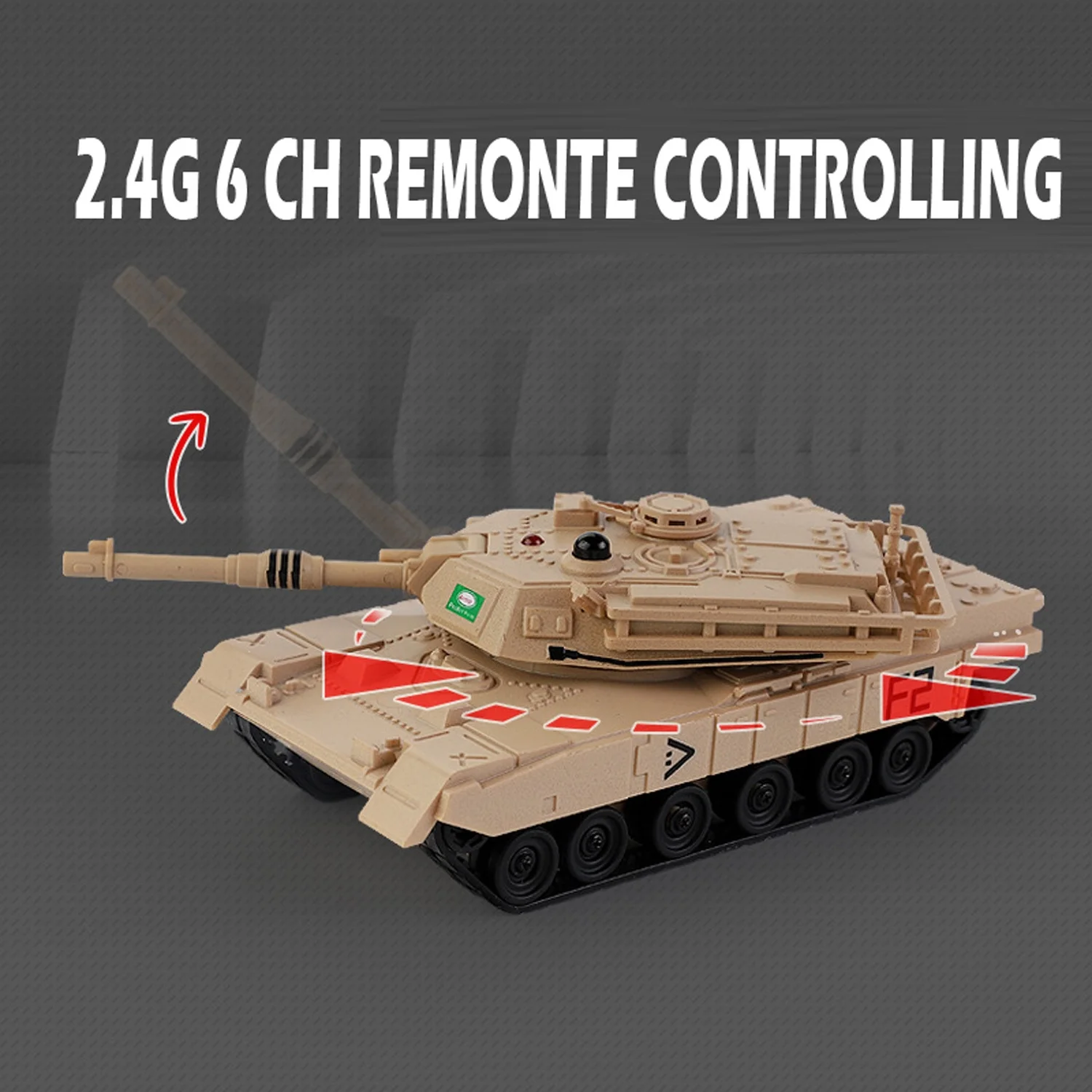 KK 2024 New 6 Functions Remote Control Tank Toy With Sound Light,Simulation 2.4Ghz RC Combat Battle Tank Car Toys For Boys Kids