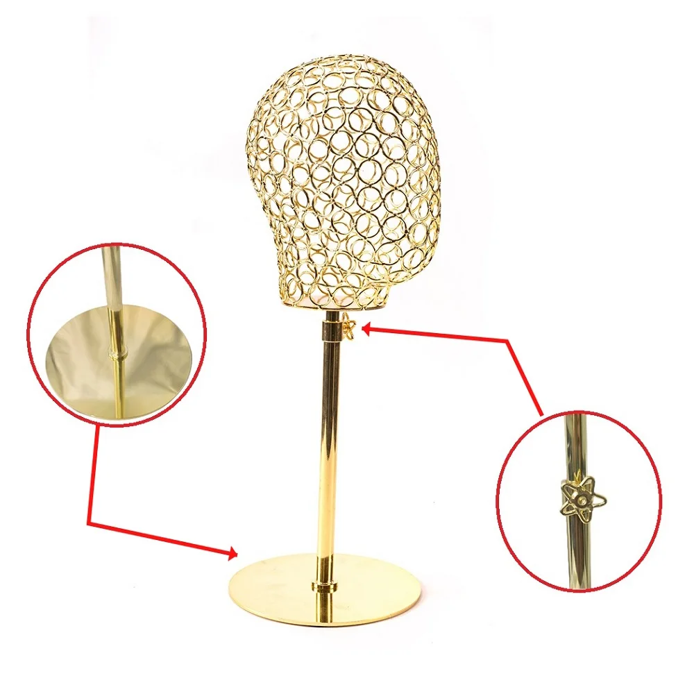 Gold Female Iron Mannequin Head Display Props for Wigs Hats Glasses Display Racks Model Heads
