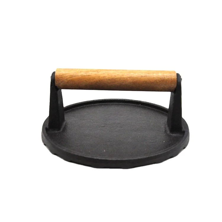 Cast Iron Steak Weight / Bacon Press with Wooden Handle