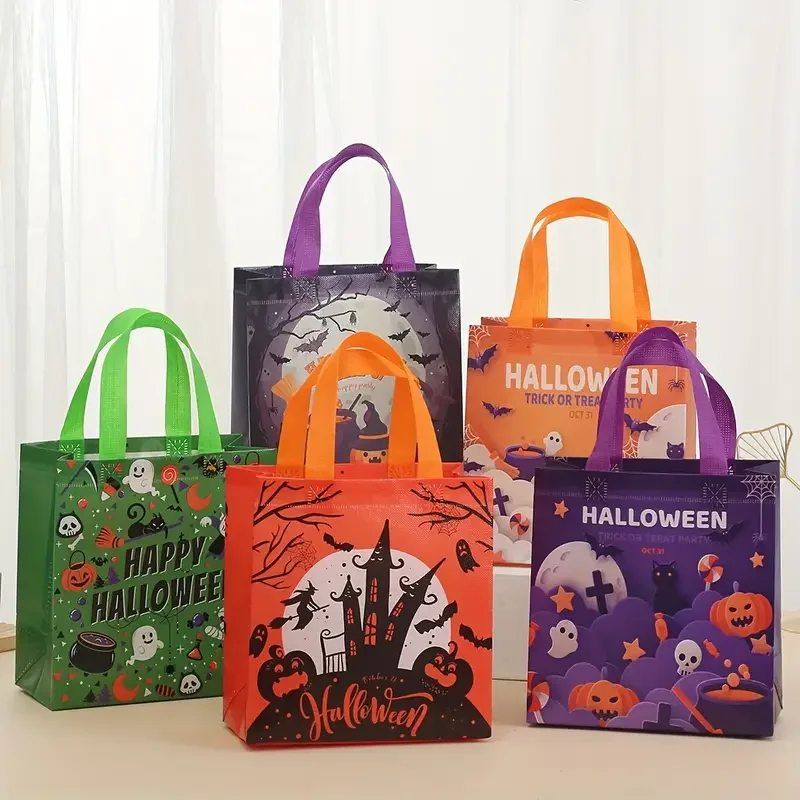 Halloween Trick or Treat Tote Bags with Handles Reusable Non-Woven non woven Fabric Gift Bags for Party Favors Goodie Giveaways