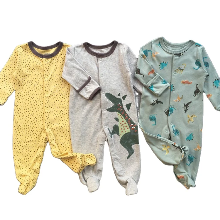 Customized Autumn Kids Baby Jumpsuit Long Sleeve Baby Footie Romper Organic Cotton Baby Pajamas