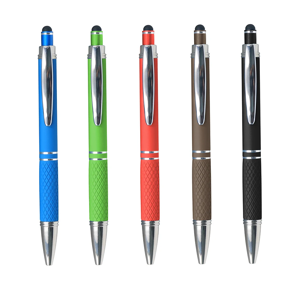 Metal soft touch  2 in 1 custom promotion click ball pen top stylus logo printed ballpoint pen