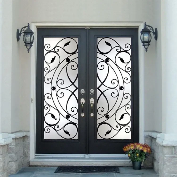 DERCHI Luxury Iron Entrance Door Modern Design Interior Modern Double Entry Exterior Doors Wrought Iron Doors For Houses