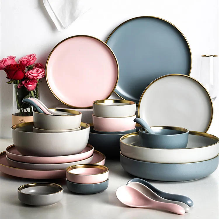 HY Simple Matt European Style Phnom Penh Kitchenware Matte Ceramic Bowls Dishes Tableware