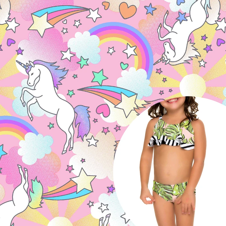 girls swimwear unicorn polyamide custom fabric for bikini