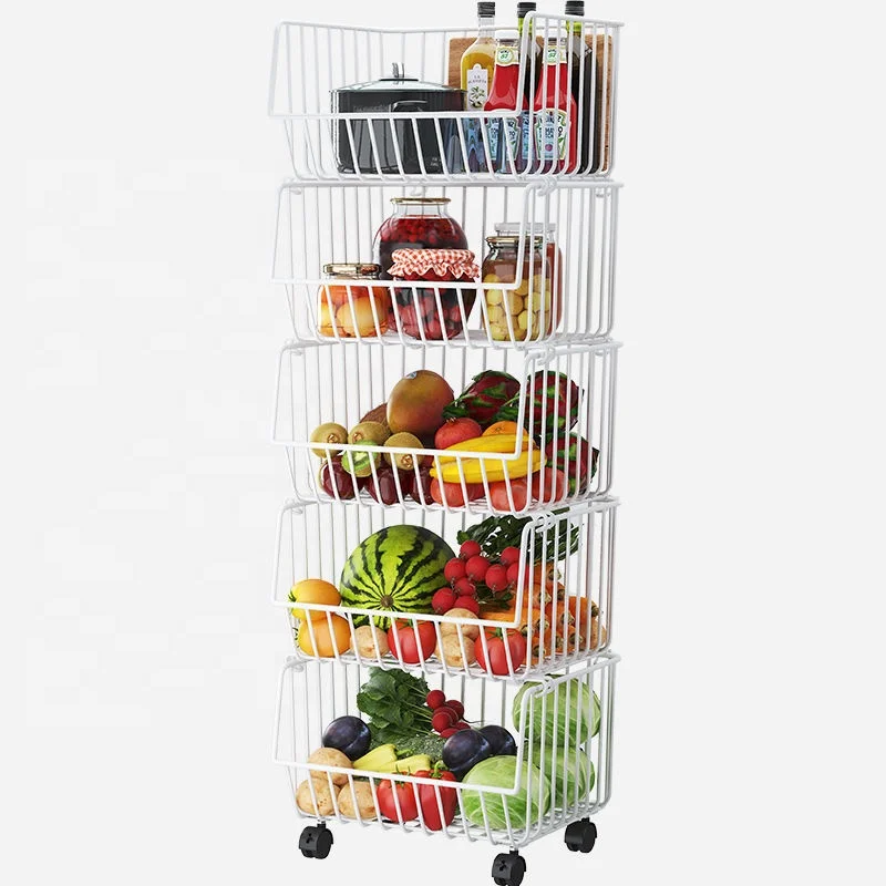 Hot sale metal Household floor standing single-layer bowls dishes vegetables and fruits rack sundries kitchen organizer basket