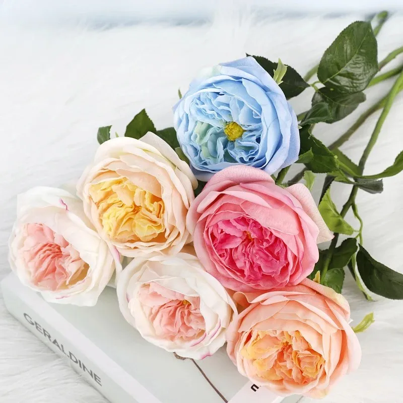 CM-TH1154 Artificial Single Stem Real Touch Silk Latex Coated Faux Austin Rose Wedding Table Decoration