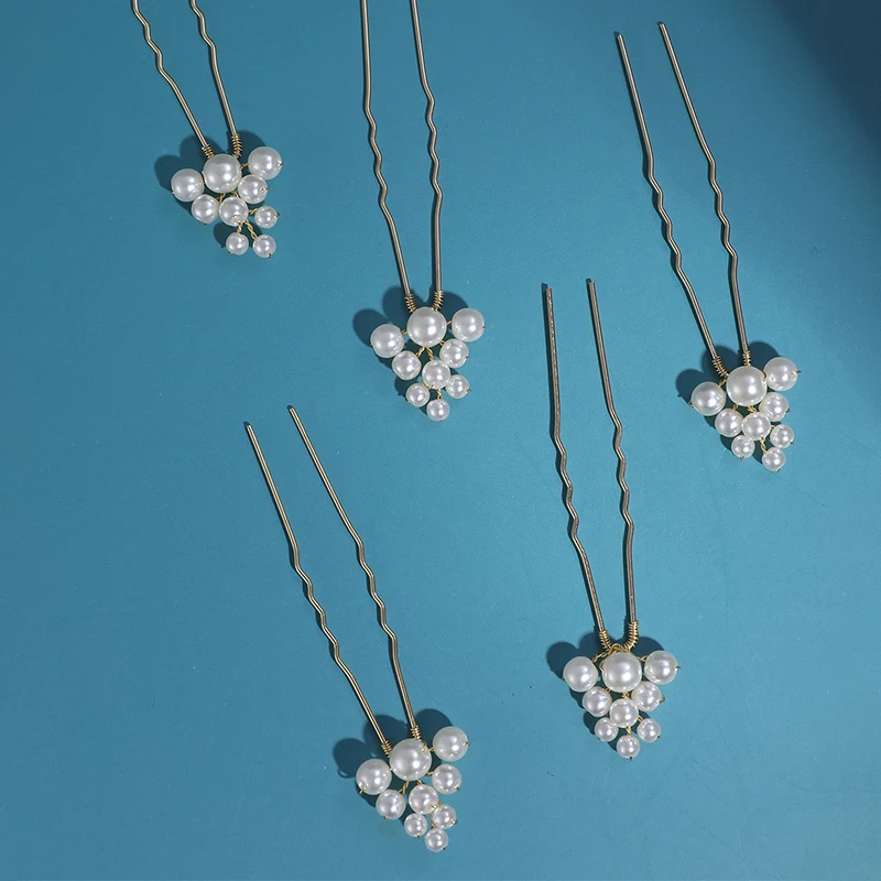 5pcs Simple Hair Decoration Wedding Pearl Headpiece Hair Pin Set Korean Female Manufacturers Wholesale Bride Headwear