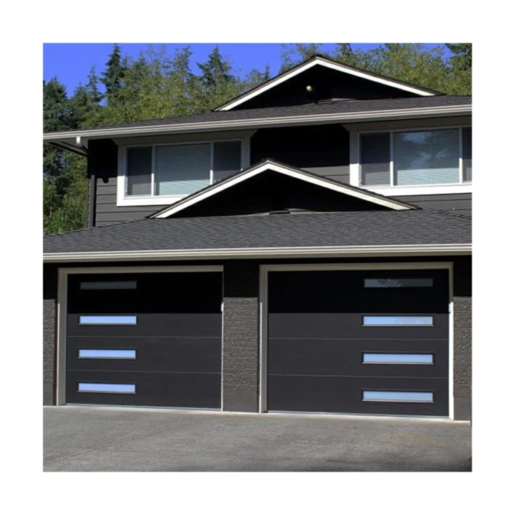 Modern Design Black Aluminum Alloy Electrical Motor Frosted Glass Automatic Garage Doors For Villa House