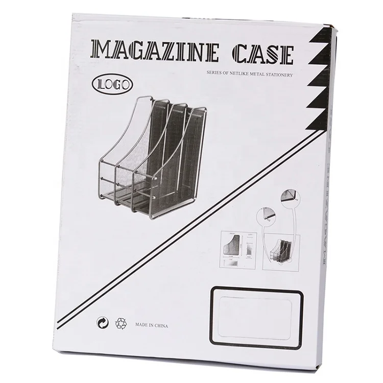 
High Quality Metal Mesh 4 Compartment Magazine Black Metal Mesh, Office Desktop Document & File Organizer Rack/Magazine Holder 