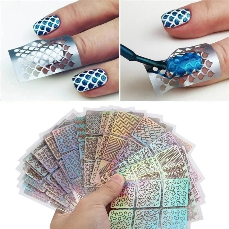 12/24 Pcs Laser Cutout Nail Stickers DIY Nail Art Stickers UV Gel Nail Sticker Decorations for Stamp Art Beauty For Women