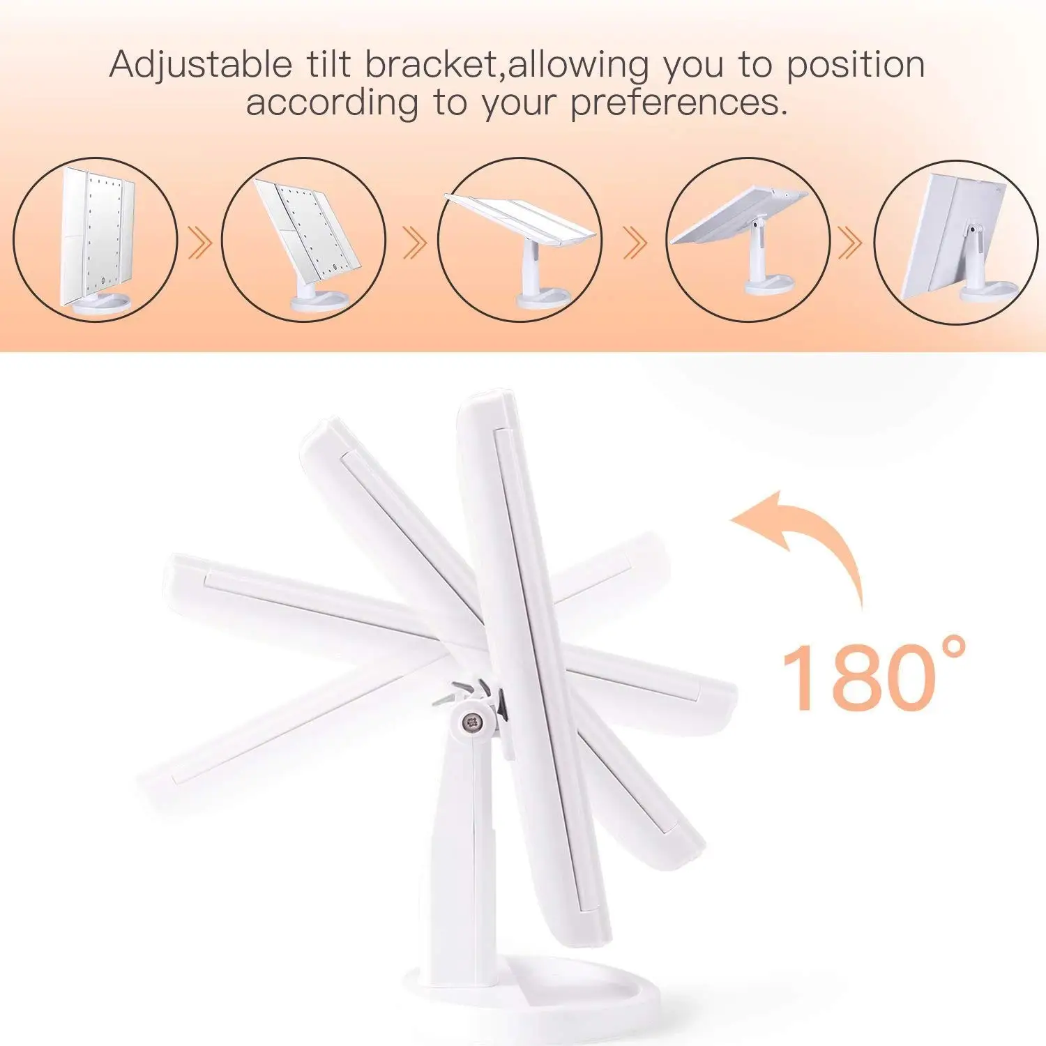 PRITECH Single Side Plastic Square Folding  Desktop Portable Led Makeup Mirror