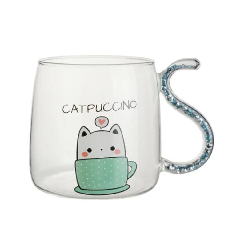 Korea Style Cat Decal Glassware Coffee Cups Creative Animal Footprint Milk Tea Beverage Cups Cute Cartoon Drinking Glass Cup