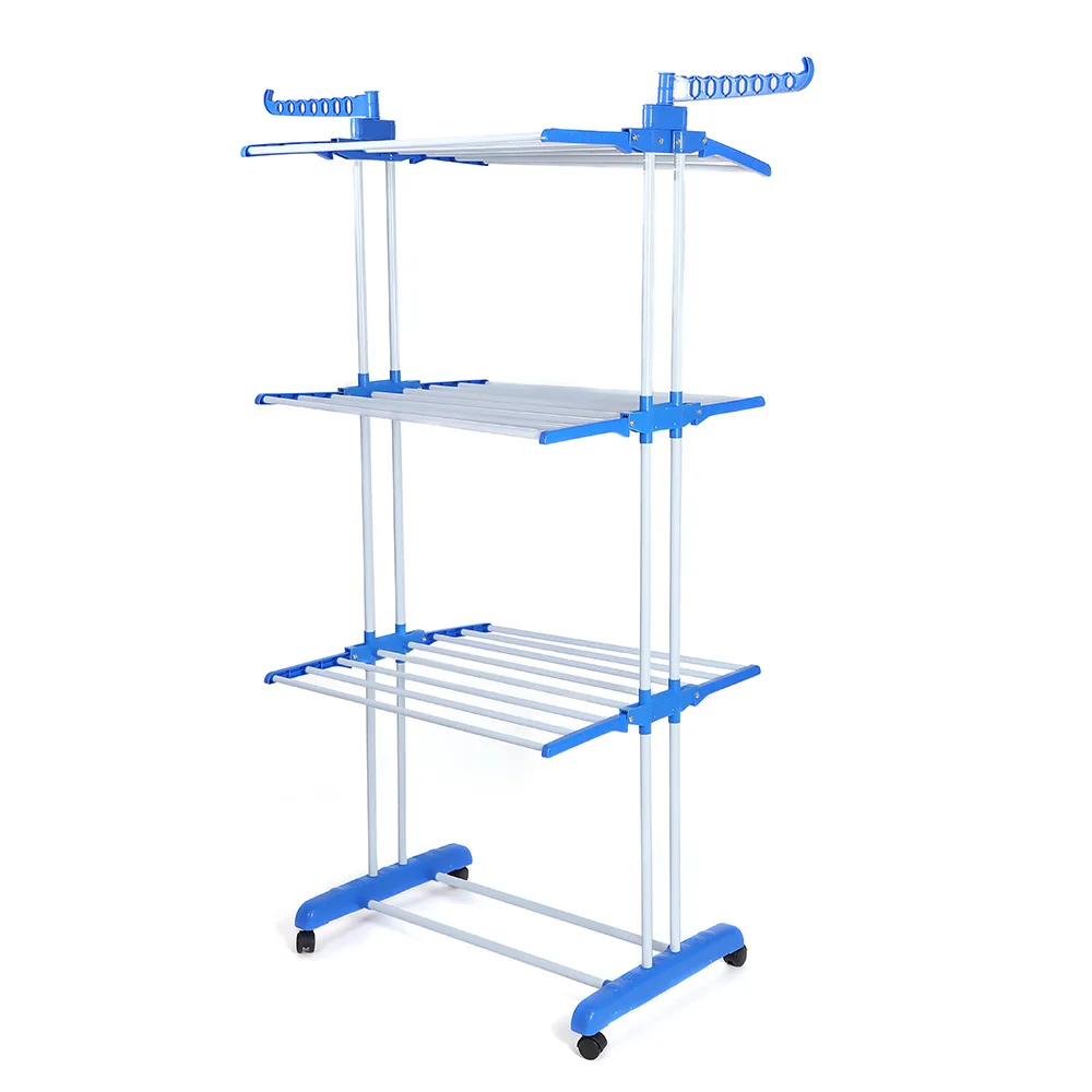 13CM Straight Warp Stand Metal Iron Clothing Racks Stand Hanging Stainless Steel 4-tier Oversize Collapsible Clothes Drying Rack