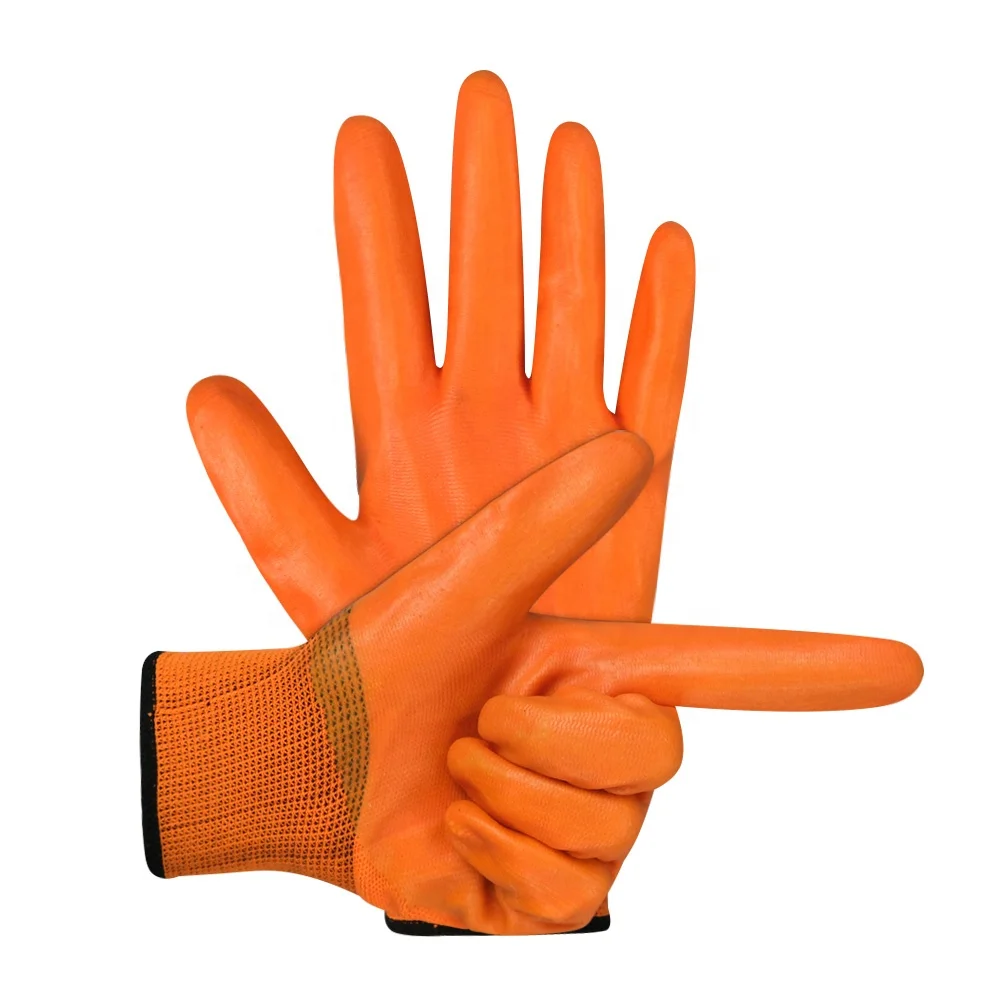 China Supplier Latex Coated Gloves Wear-Resistant Non-Slip Maintenance Work Plastic Orange Gloves Wholesale
