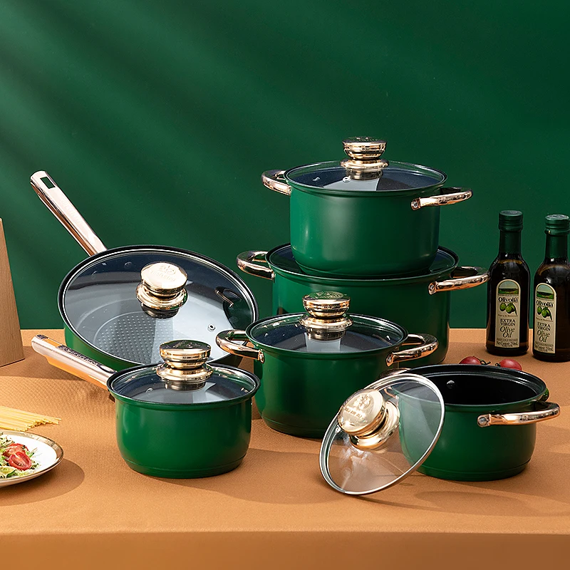 New Style Cookware Sets Stainless Steel Kitchenware Induction Bottom Non Stick  Pot Sets Cookware With Glass Lid