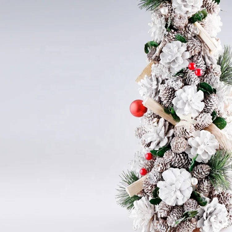 BSCI оптовая продажа высокое качество Белые сосновые конусы игла для рождественской елки украшения стола со снегом