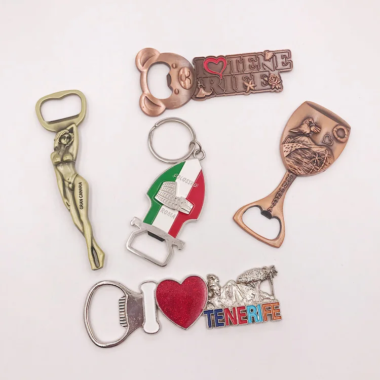 Оптовая продажа, 3d-логотип на заказ, металлическая открывалка для бутылок пива, вина с магнитом на холодильник