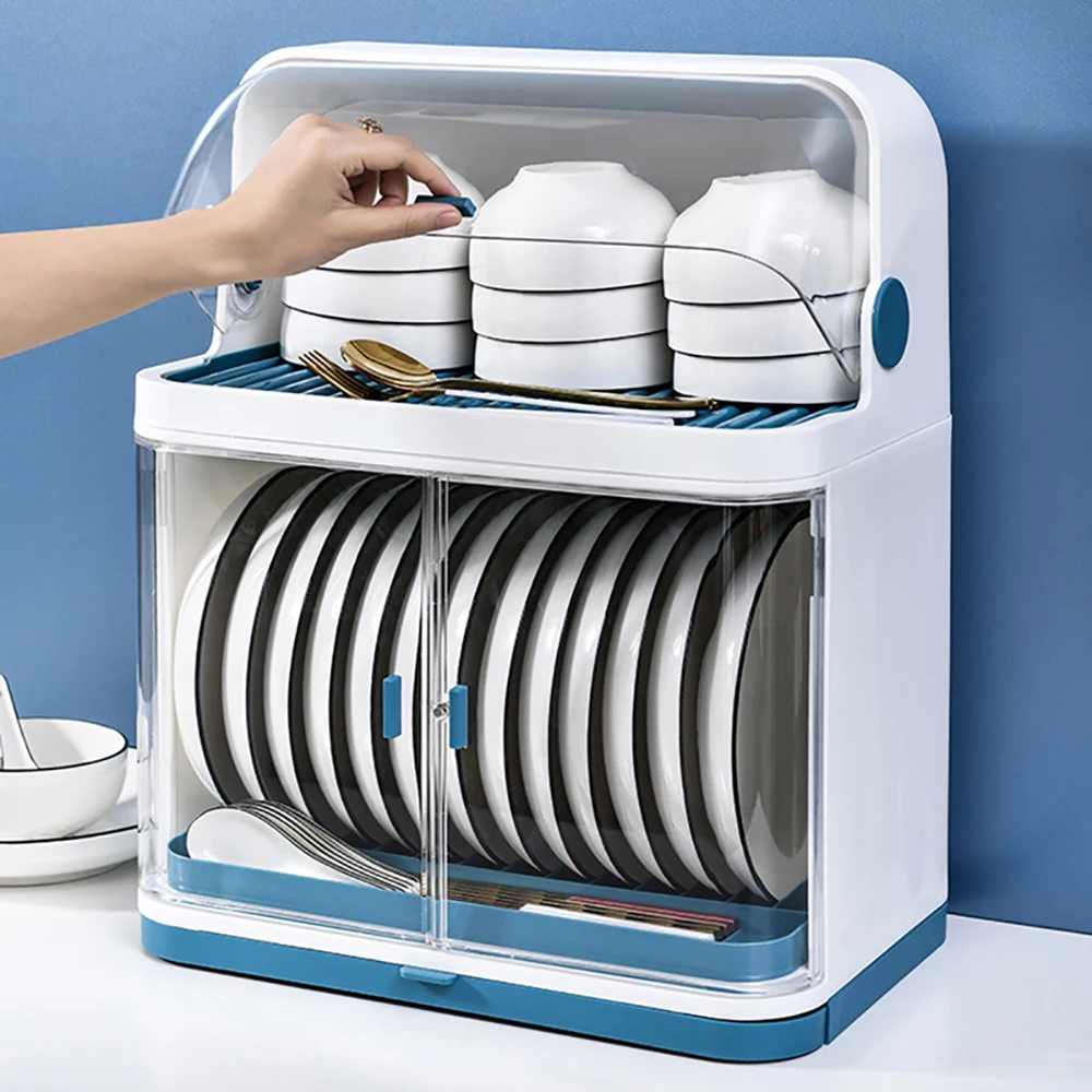 Double Plate Bowl Storage Rack Plastic Dish Rack Drain With Cover Kitchen Storage Rack