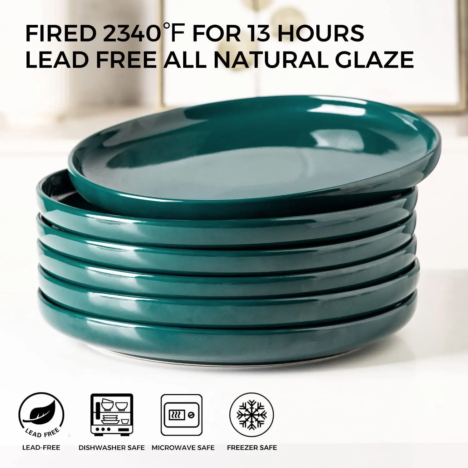 10.5 inch Green Dinner Plates Set Porcelain Dessert Salad Plate Dinnerware Sets Scratch Resistant Microwave Oven Dishwasher Safe