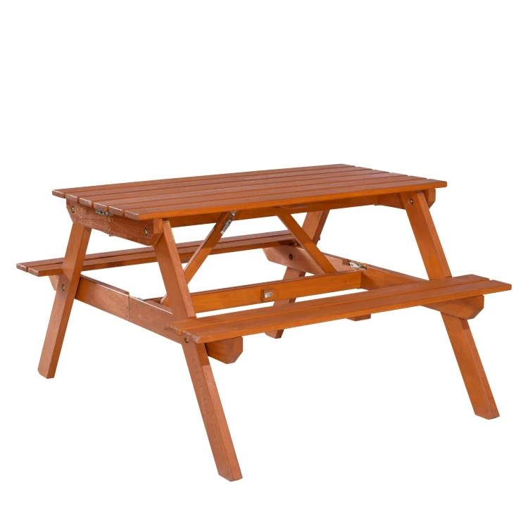 Outdoor Portable Wood bench table Set Portable 2 in 1 Picnic  table Bench chairs with Umbrella