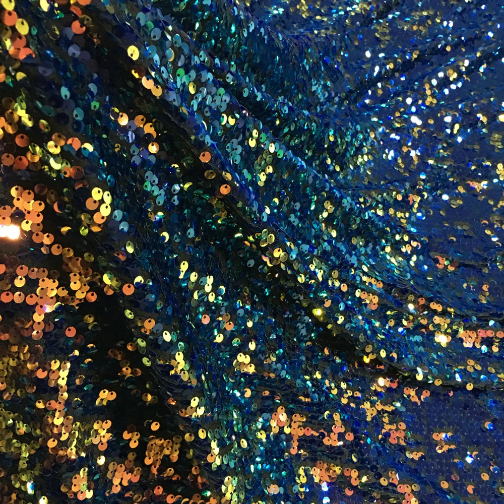 High quality 6mm laser full repeat shiny sequins embroidery poly knitted fabric ground for night club dress