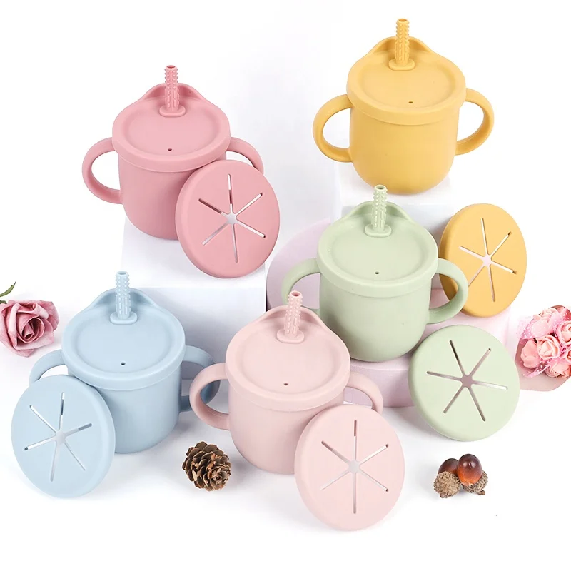 Cups BPA free 100% food grade silicone baby cup safe no spill baby sippy snack water drinking cups with handles