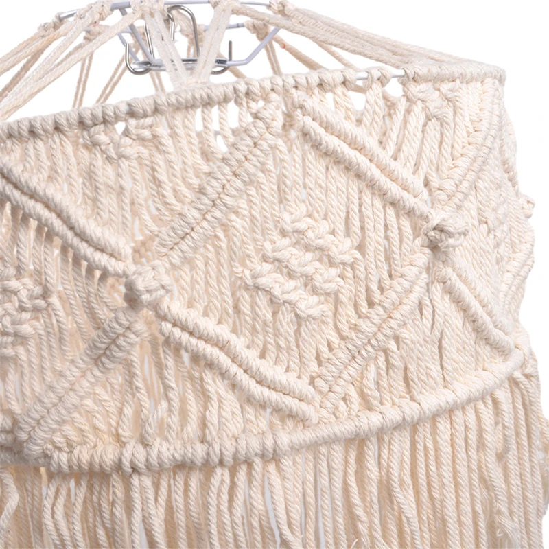 Elegant Macrame Material Handmade Woven Lampshade Vintage Boho Hanging Lamp Shades Cover For Home Decoration Pendant Light