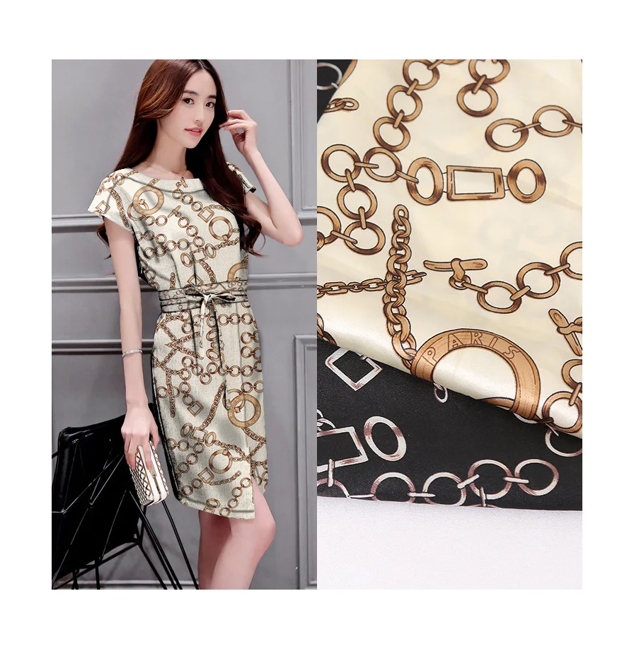 Custom classic printed satin fabric poly with stretch silk satin fabric for garments