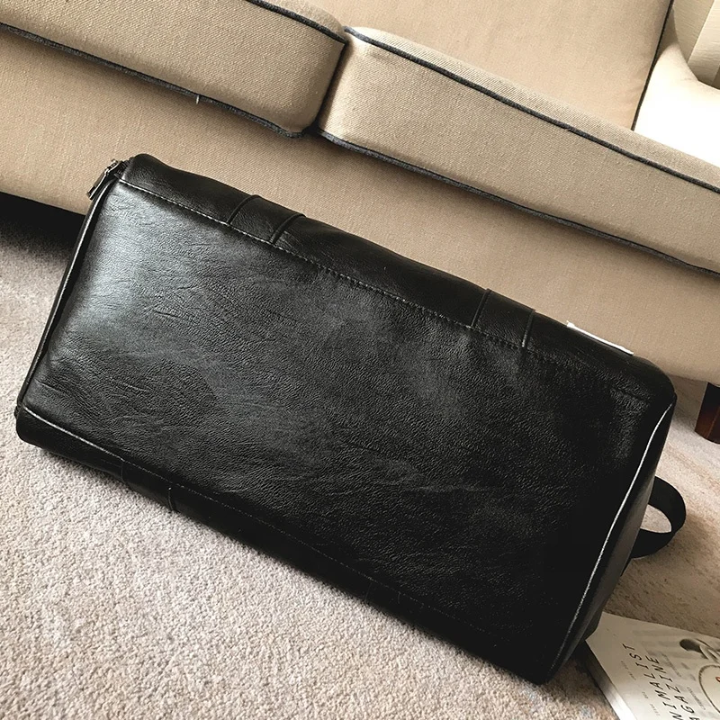 
custom women mens black pu leather gym duffel bag with shoe compartment multifunctional duffle travel bag 