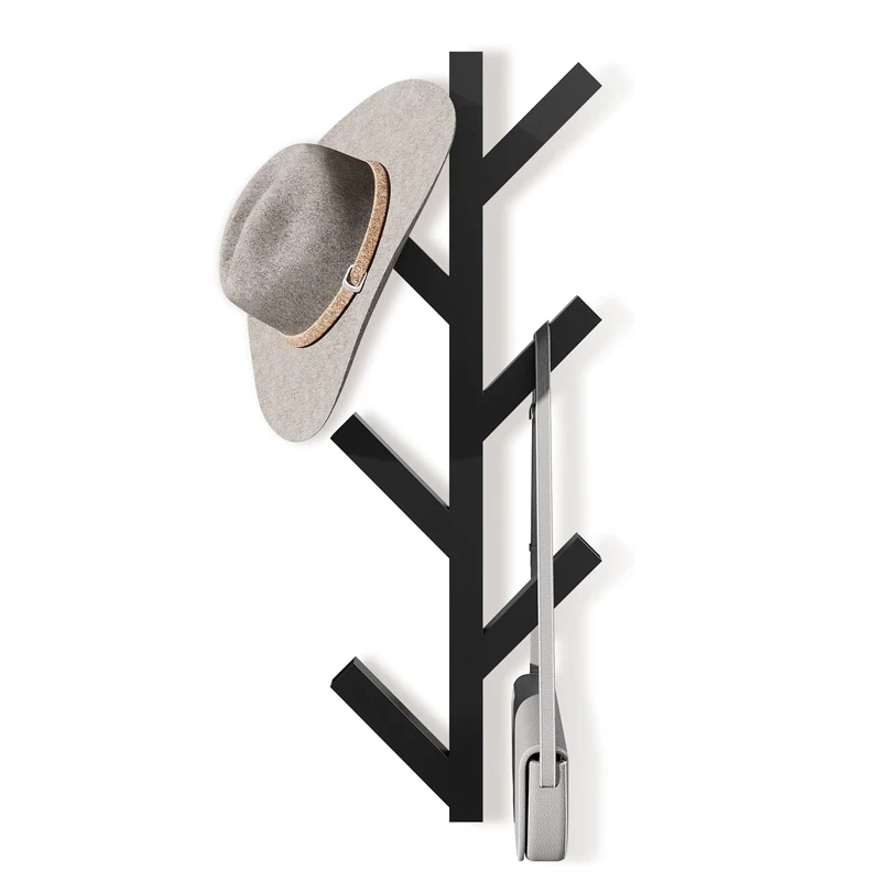 Vertical Coat Rack Wall Mounted  Metal Modern Wall Coat Tree for Hats, Jackets, Bags, Entryway Bedroom
