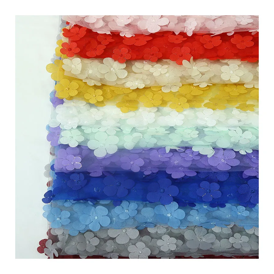 Eco- Friendly E-150 Elegant Flower 3D Innovative Embroidered Hi-multi Yoryu Soft Chiffon Fabric