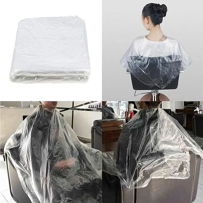 Factory Price Customize Size Cheap Price Plastic Hairdressing PE Cutting Disposable Hair Barber Salon Cape Apron