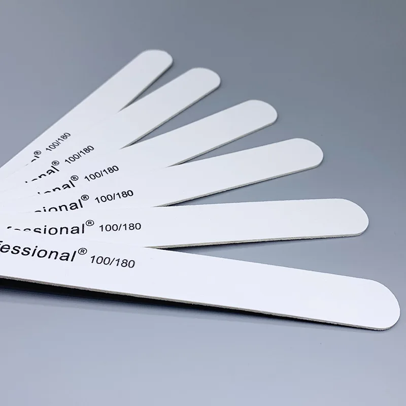 17.8cm Double Sided Thin Manicure Grinding Sand Strip White Straight Wood Sanding Nail Files 100/180