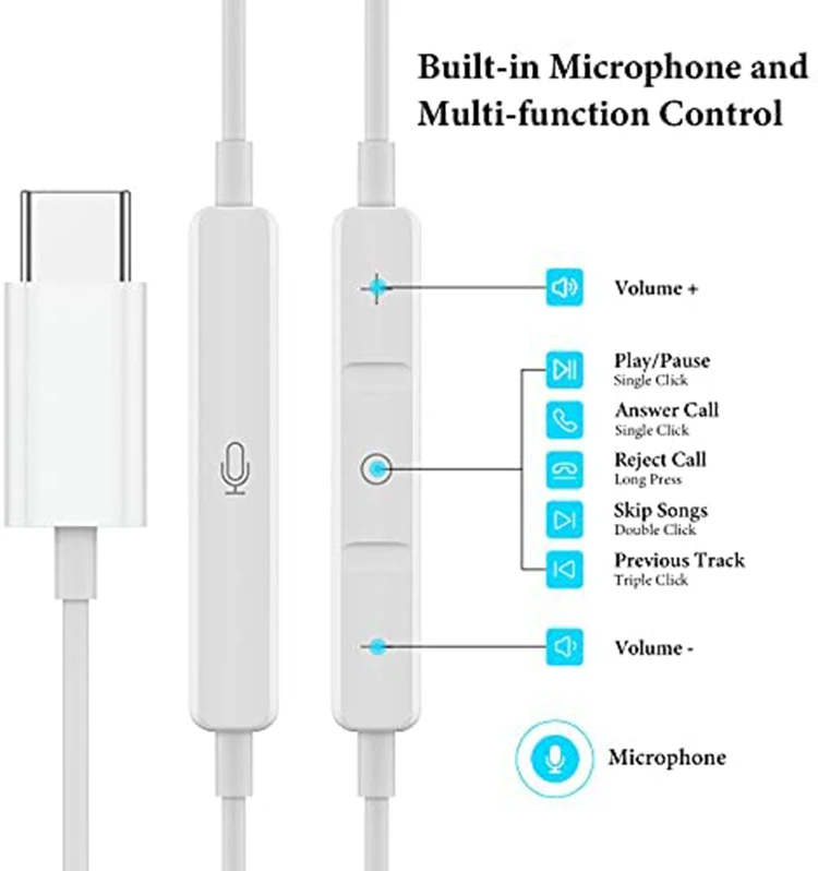 Type-c Headphones Headset USB-C Earphone For Samsung LG Huawei Xiaomi High Quality wired earbuds for microphone
