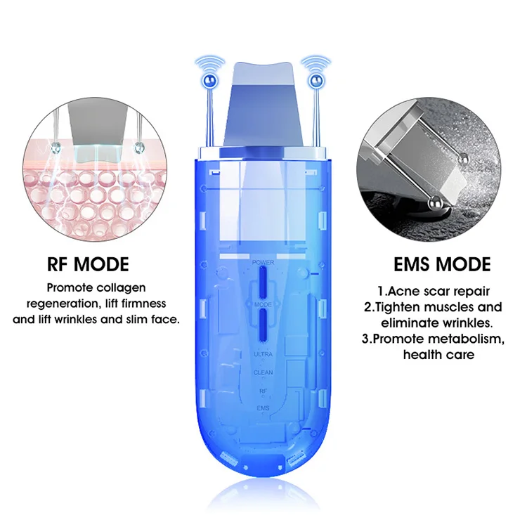 Wireless Professional Ultrasonic Peeling Spatula Equipment RF EMS Cleansing Household Facial Clean Skin Scrubber