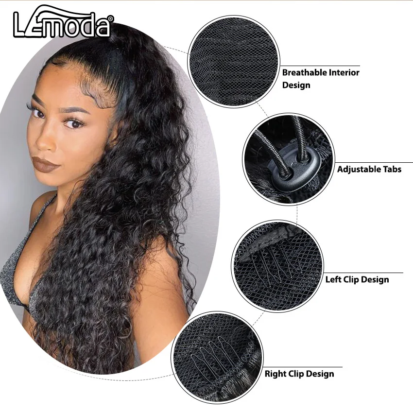 Wholesale Factory Price Human Hair Brazilian Raw Virgin Hair 30 Inch Water Long Clip In Drawstring Human Hair Ponytail