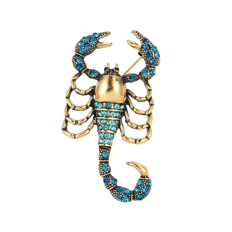 Antique Gold Plated Light Blue Rhinestones Crystal Scorpion Design Jewelry Brooches