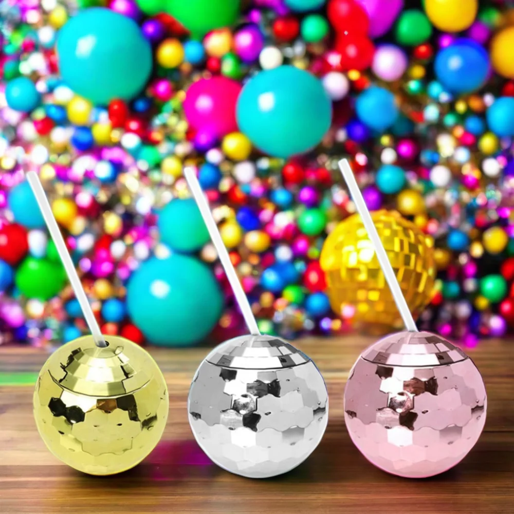 20 oz BPA Free Plastic Disco Ball Cup Novelty Plastic Drinking Straw Cups Cocktail Drinking Tumbler with Lid and Straw for Party
