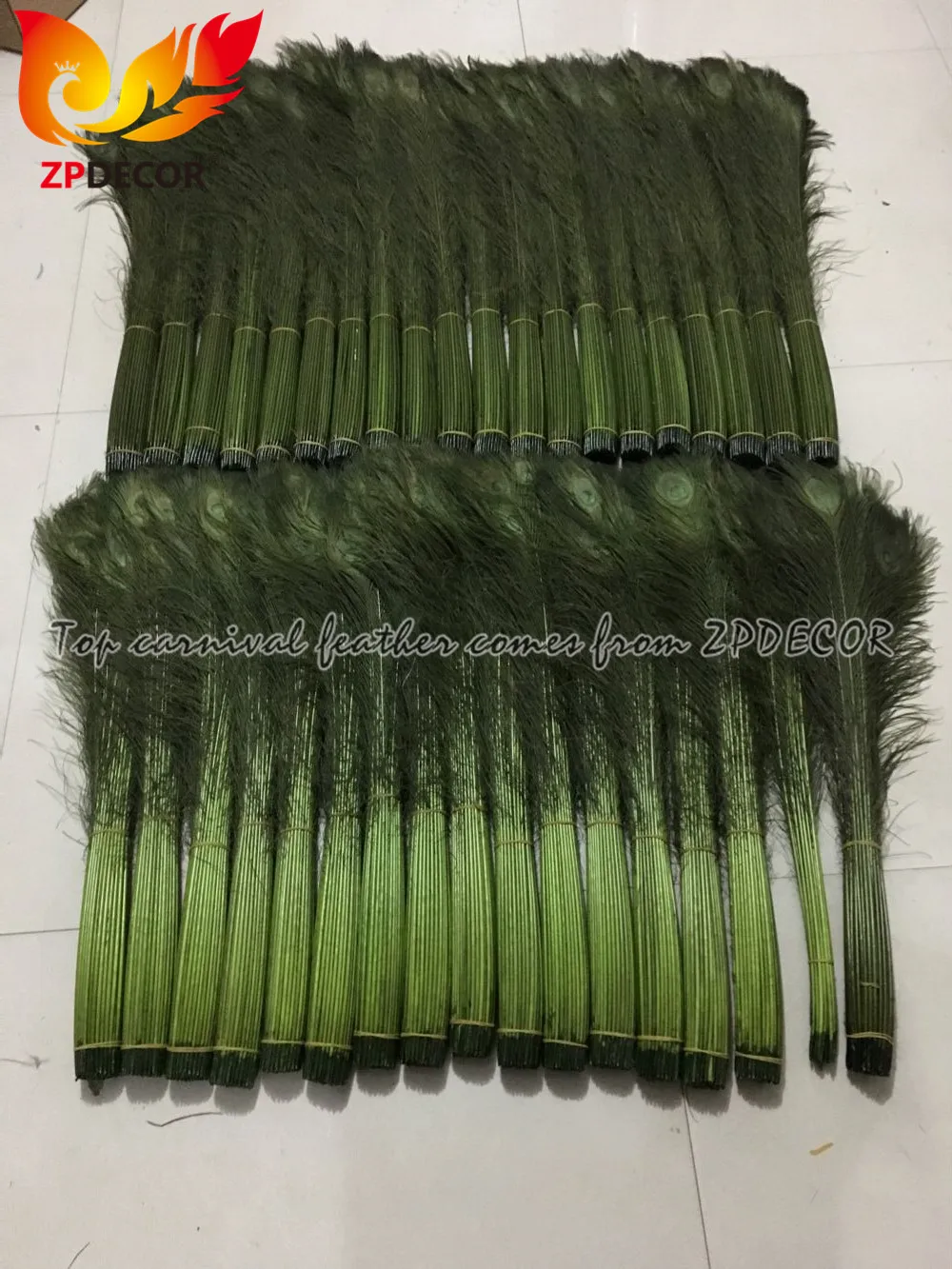 Real Shipping Picture from ZPDECOR Wholesale Bleached Dyed Purple Long Peacock Tail Feathers for Samba Carnival Costume