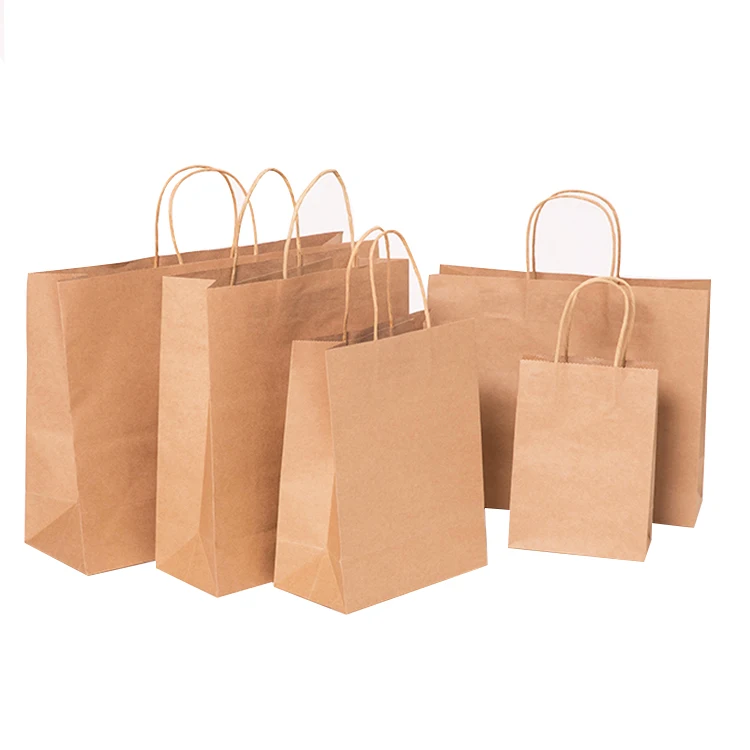 Flexo printing environmental protection recyclable cheap kraft paper shopping gift bags can be customized