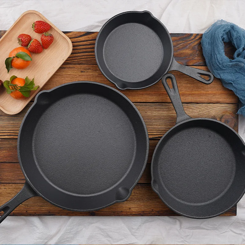 China manufacture flat bottom frying skillet pre-seasoned cast iron cooking pans