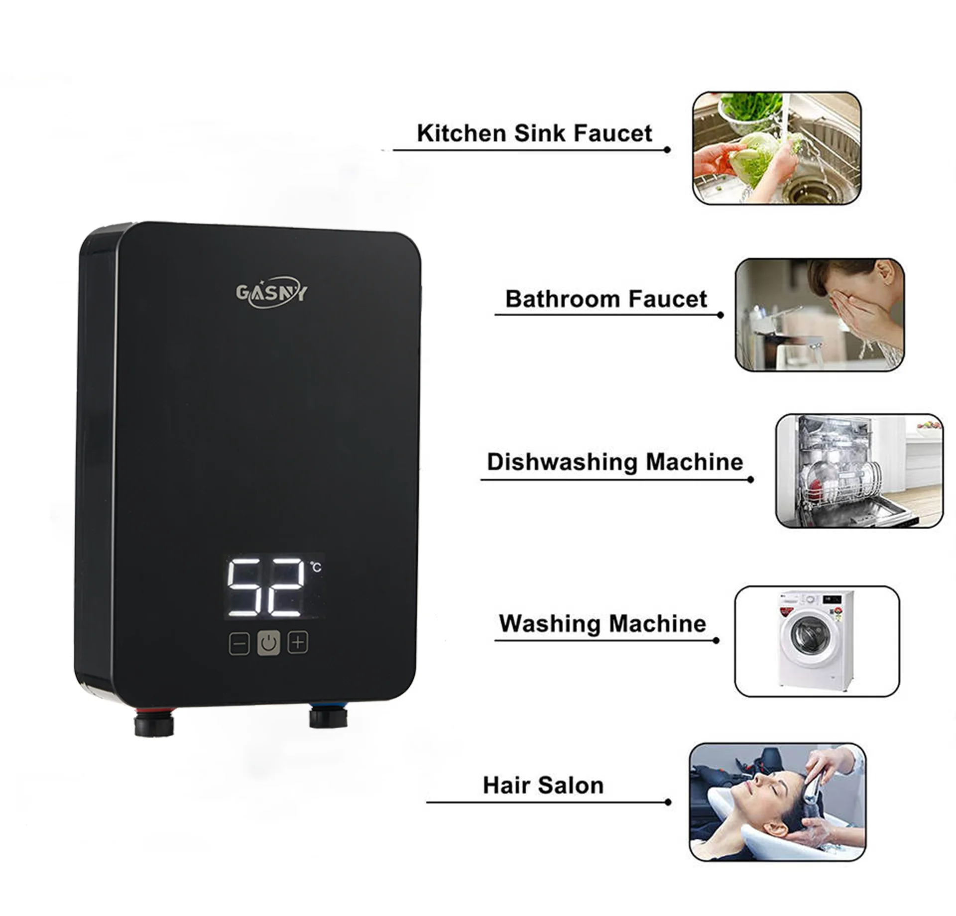Low water pressure start square glass shell 6000w touch screen smart hot water supply instant electric water heater